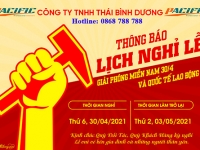 THÔNG BÁO NGHỈ LỄ 30/4&1/5